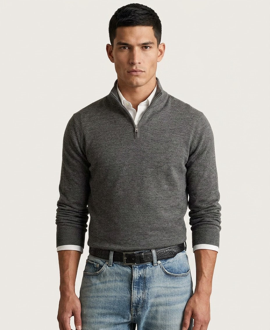 Reiss Merino Wool Half-Zip Funnel Neck Sweater (Derby Gray Marl)