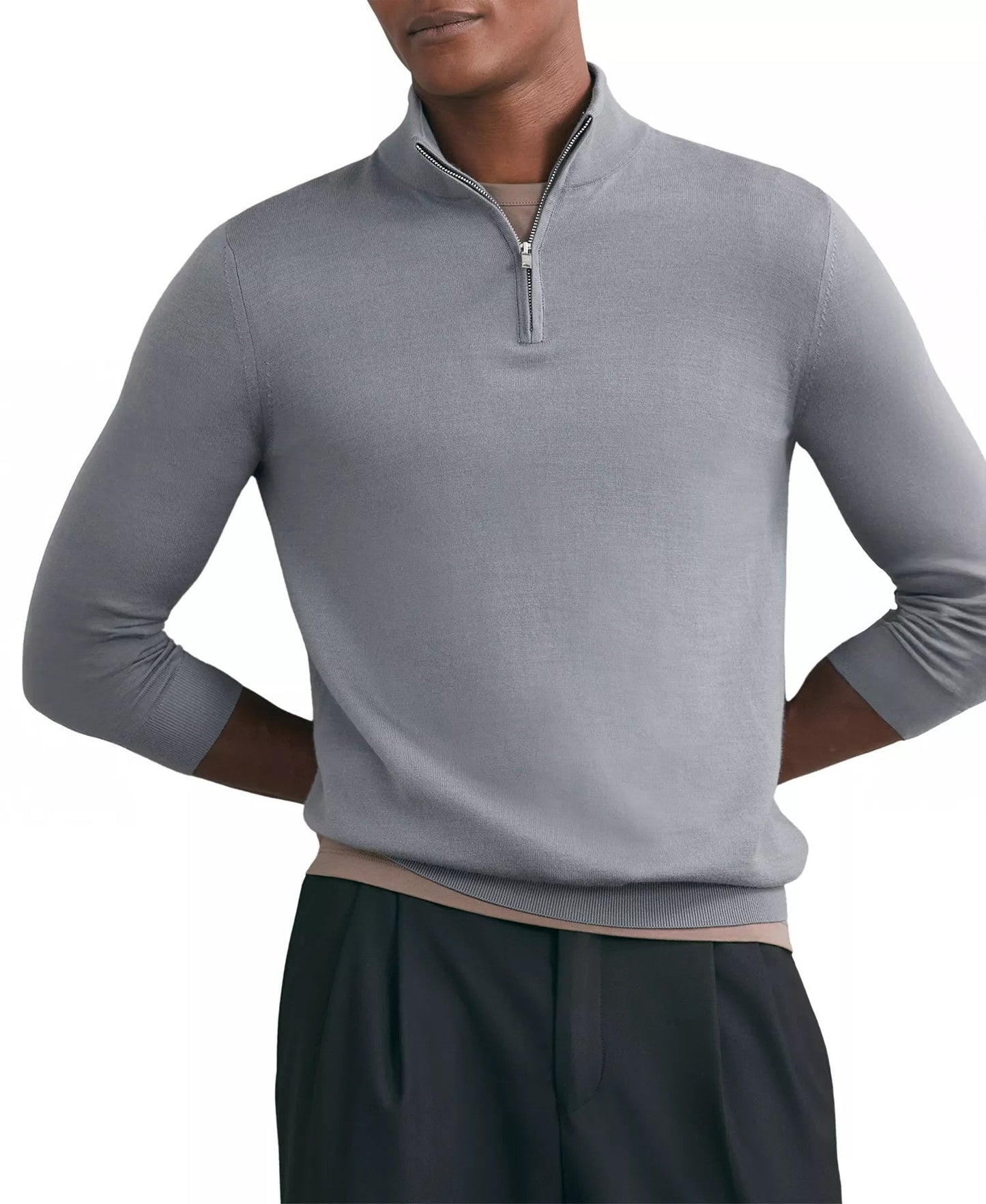 Reiss Merino Wool Half-Zip Funnel Neck Sweater (Steel Blue)