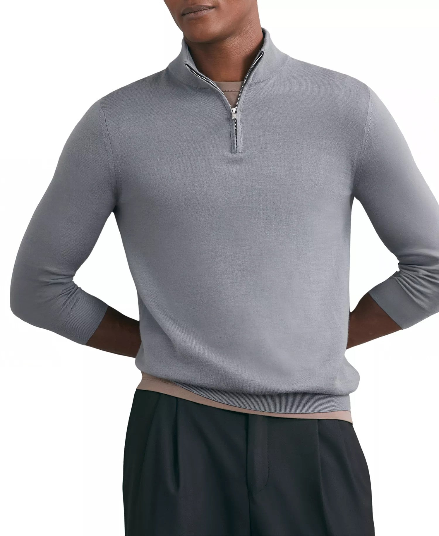 Reiss Merino Wool Half-Zip Funnel Neck Sweater (Steel Blue)