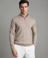 Reiss Merino Wool Half-Zip Funnel Neck Sweater (Wheat Melange)