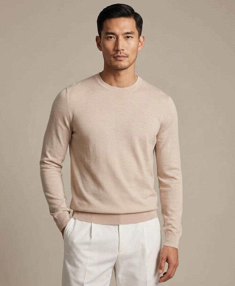 Reiss Merino Wool Crew Neck Sweater (Beige)