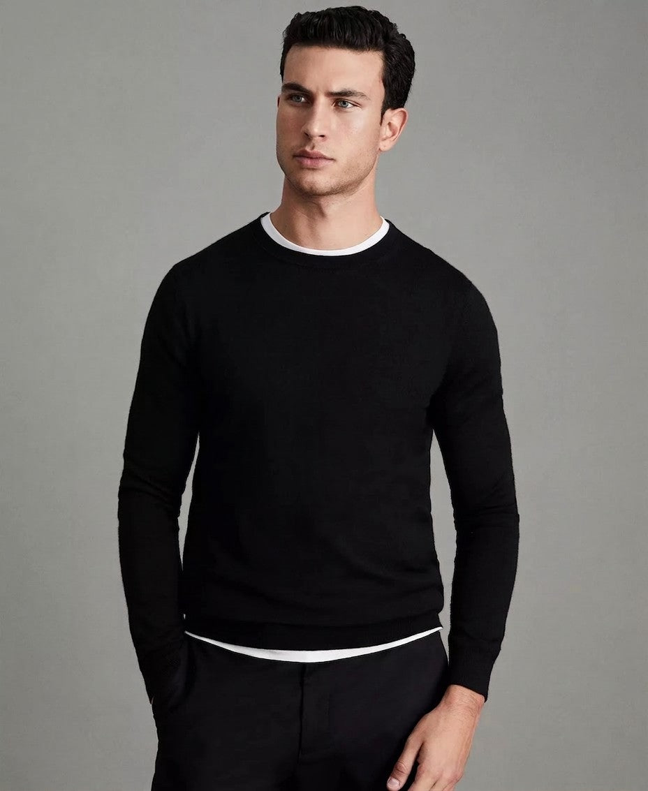 Reiss Merino Wool Crew Neck Sweater (Black)