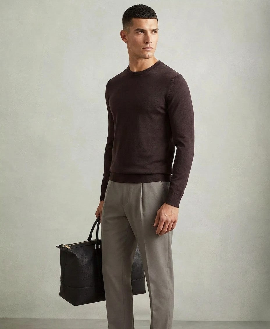 Reiss Merino Wool Crew Neck Sweater (Dark Bordeaux)