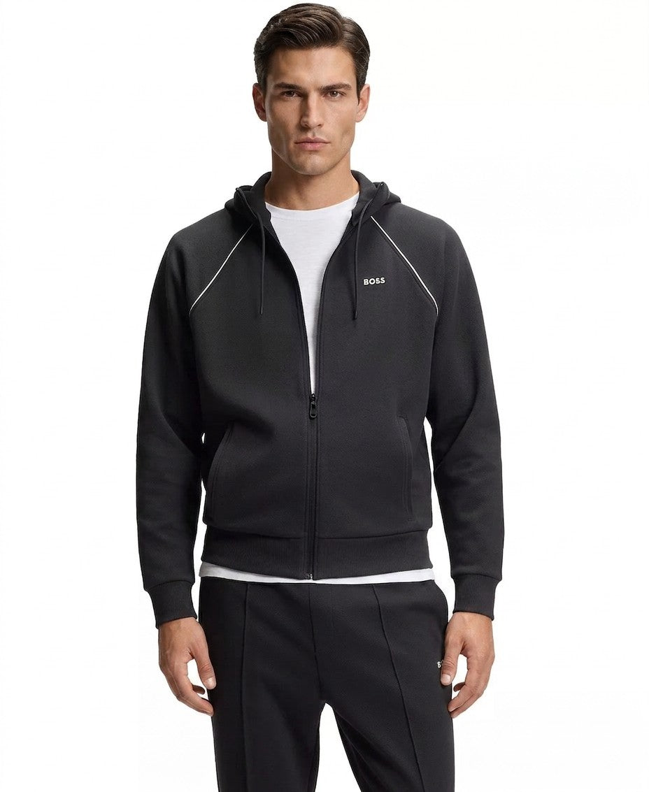 Boss By Hugo Boss Cotton-Blend Zip Up Piping Detail Hoodie (Dark Blue)