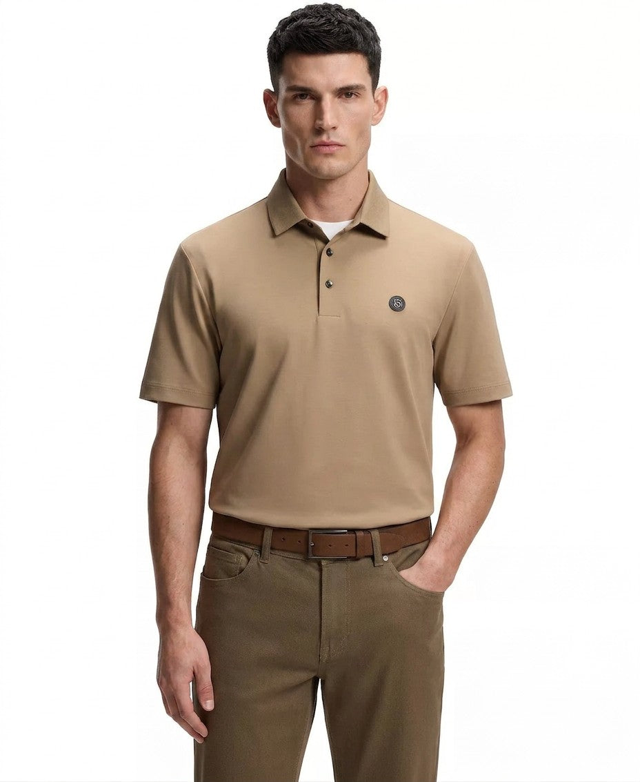 Boss By Hugo Boss Mercerized Cotton Double B Monogram Polo Shirt (Dark Beige)