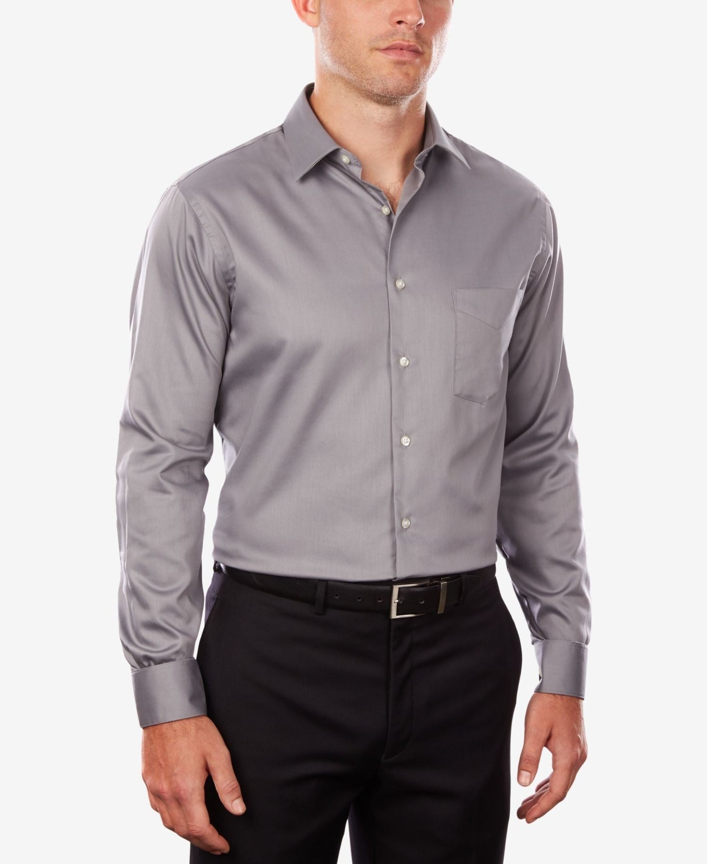 Van Heusen Classic Regular Fit Stretch Wrinkle-Free Sateen Dress Shirt (Grey)