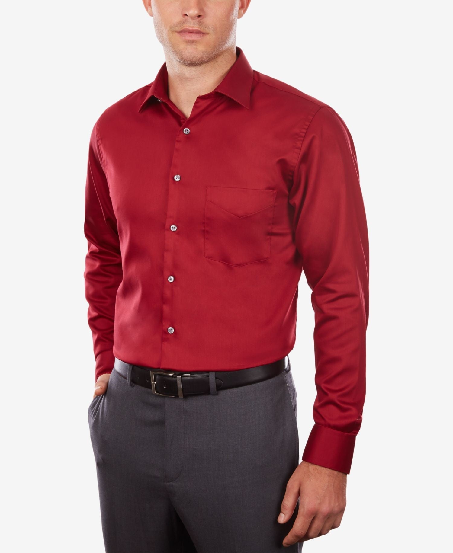 Van Heusen Classic Regular Fit Stretch Wrinkle-Free Sateen Dress Shirt (Red)