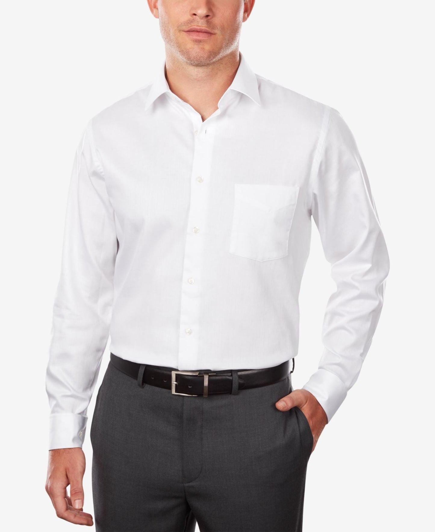 Van Heusen Classic Regular Fit Stretch Wrinkle-Free Sateen Dress Shirt (White)