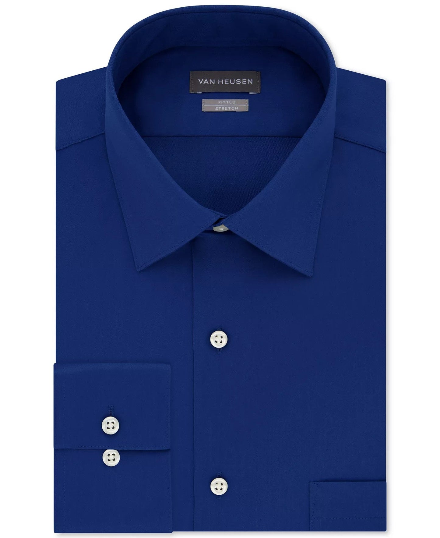 Van Heusen Fitted Stretch Wrinkle-Free Sateen Solid Dress Shirt (Blue Velvet)