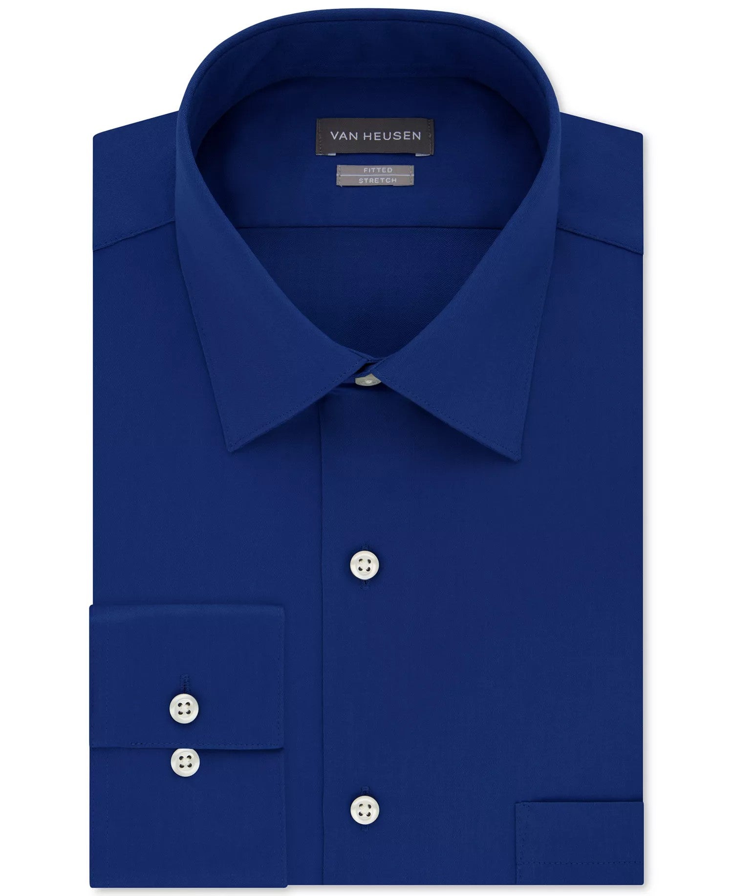 Van Heusen Fitted Stretch Wrinkle-Free Sateen Solid Dress Shirt (Blue Velvet)