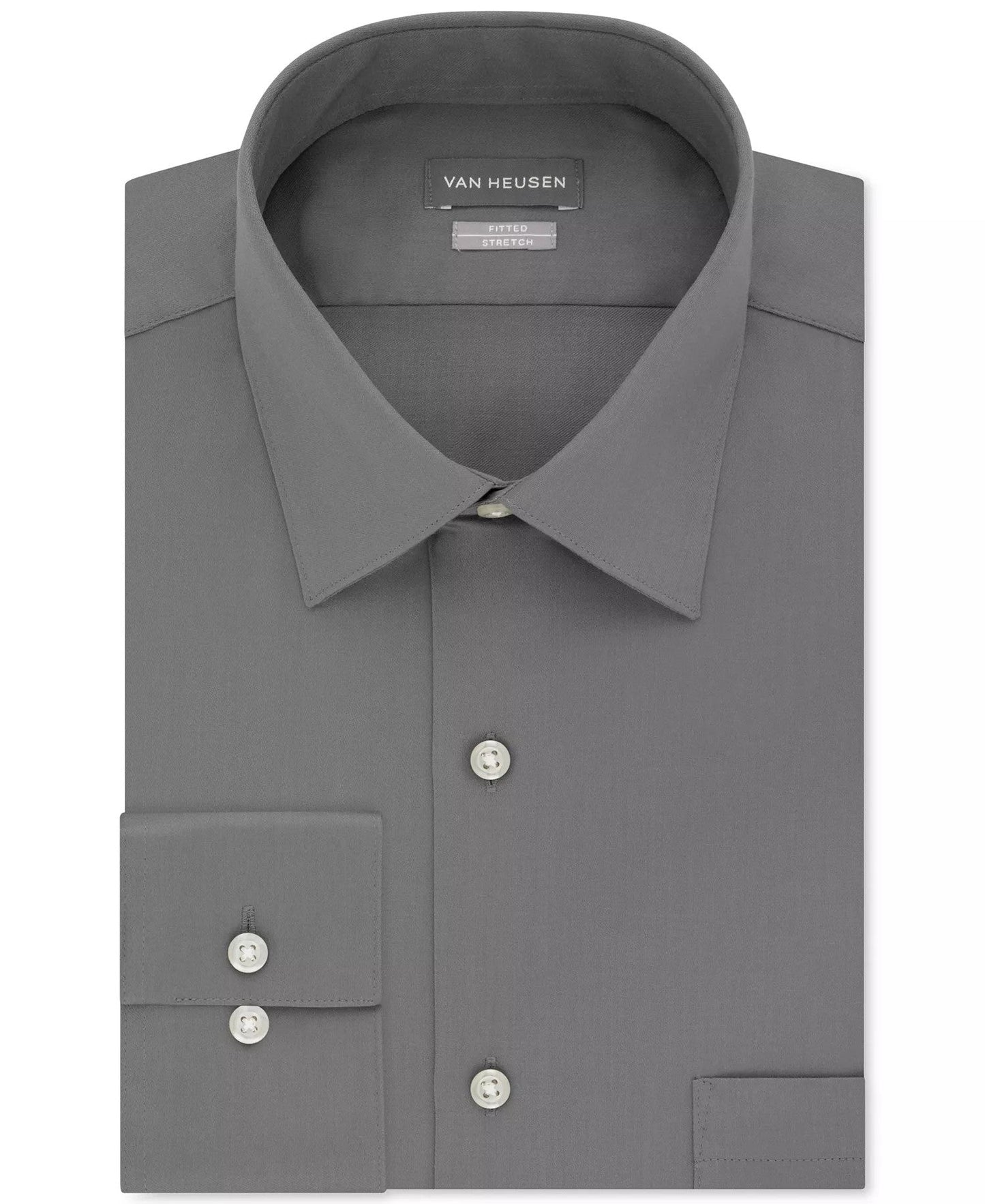 Van Heusen Fitted Stretch Wrinkle-Free Sateen Solid Dress Shirt (Grey)