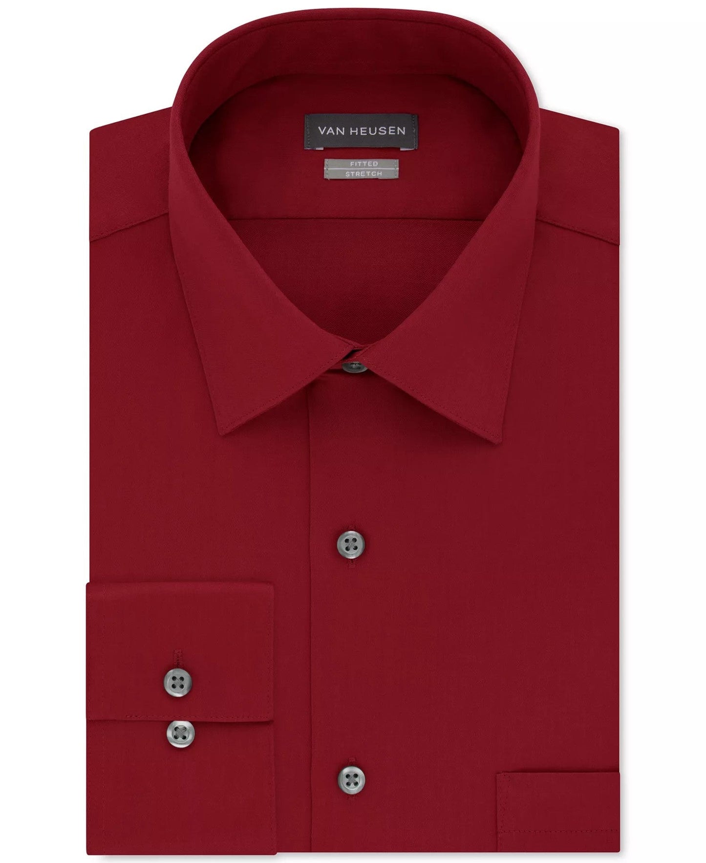 Van Heusen Fitted Stretch Wrinkle-Free Sateen Solid Dress Shirt (Red)