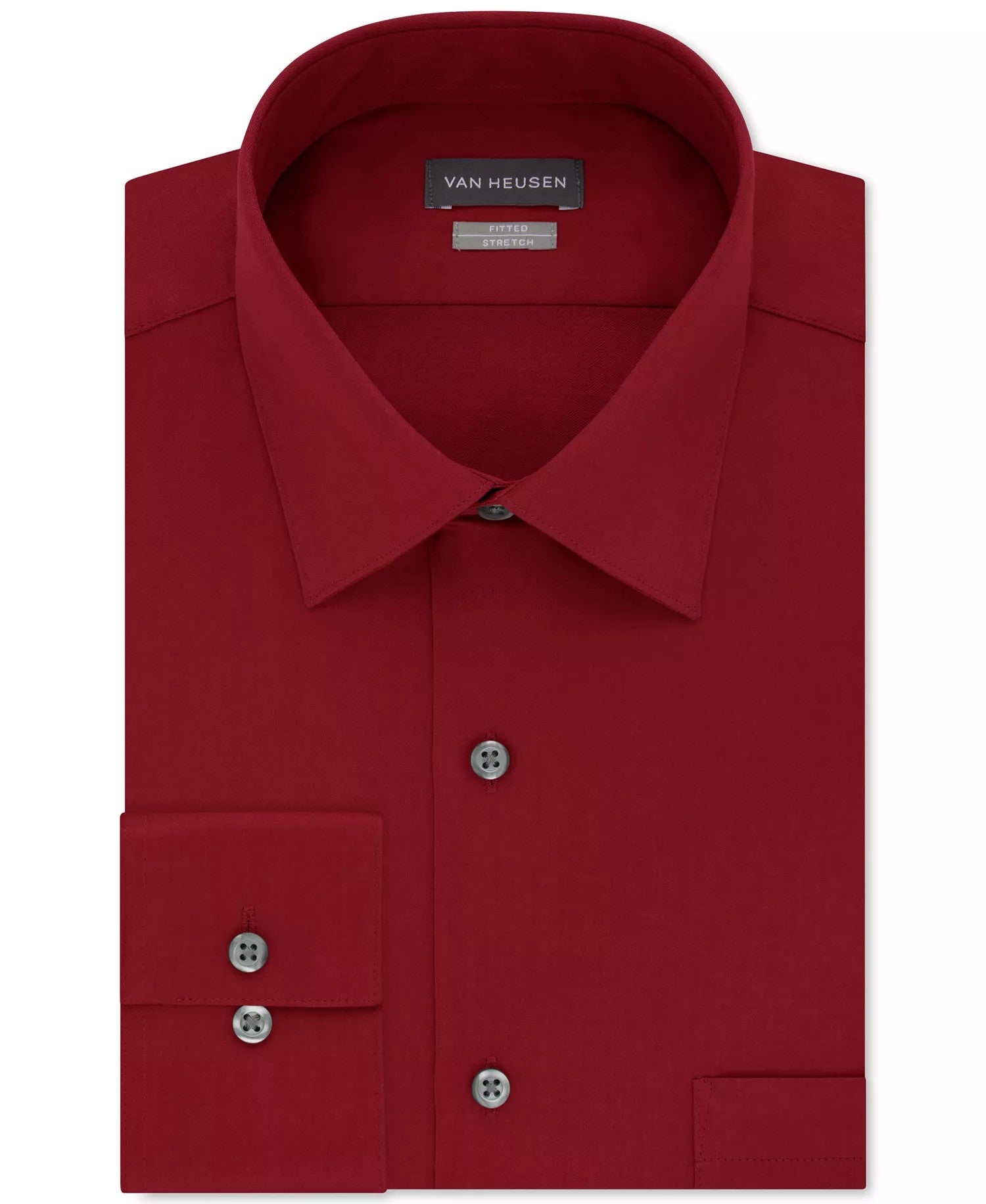 Van Heusen Fitted Stretch Wrinkle-Free Sateen Solid Dress Shirt (Red)
