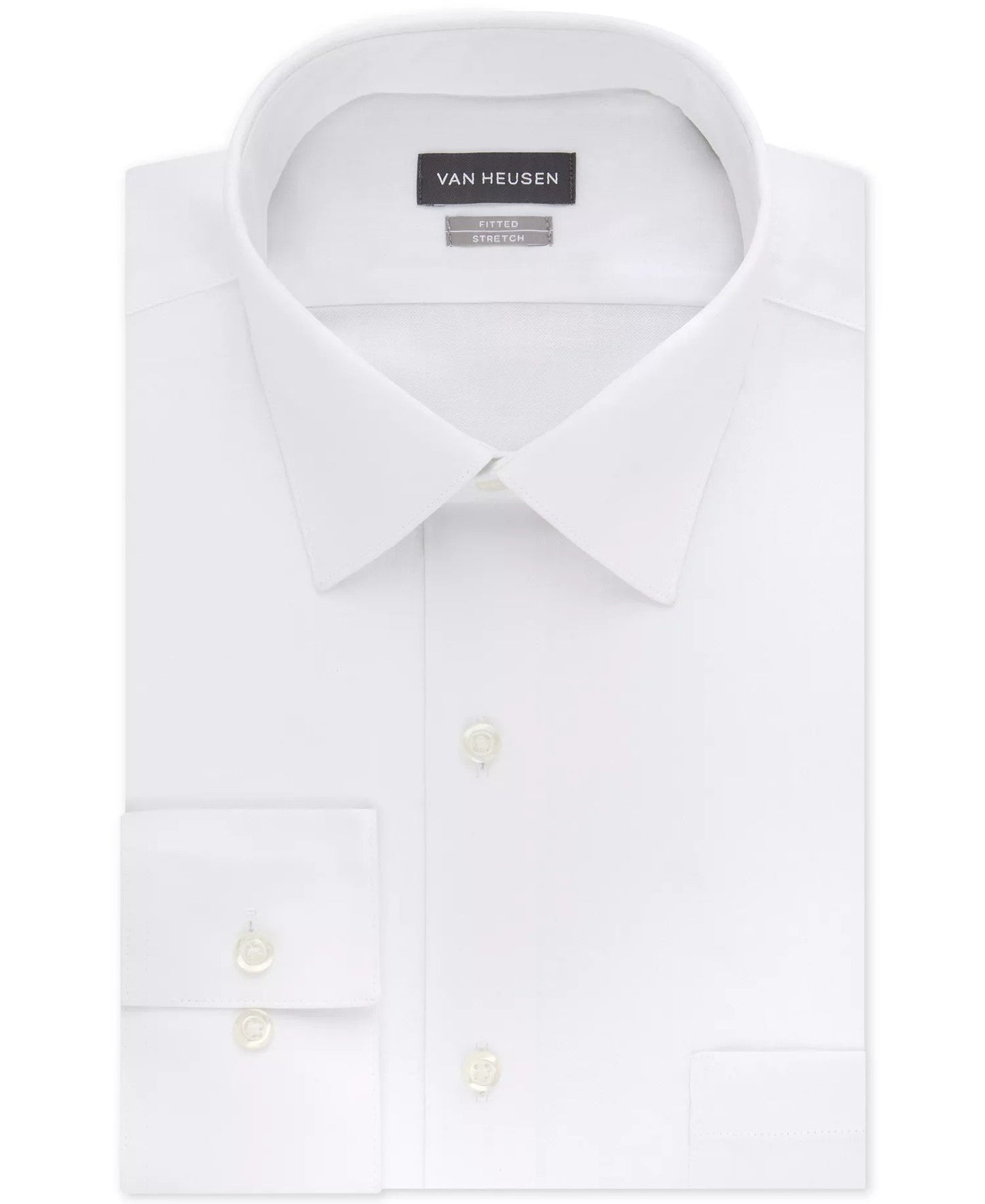 Van Heusen Fitted Stretch Wrinkle-Free Sateen Solid Dress Shirt (White)