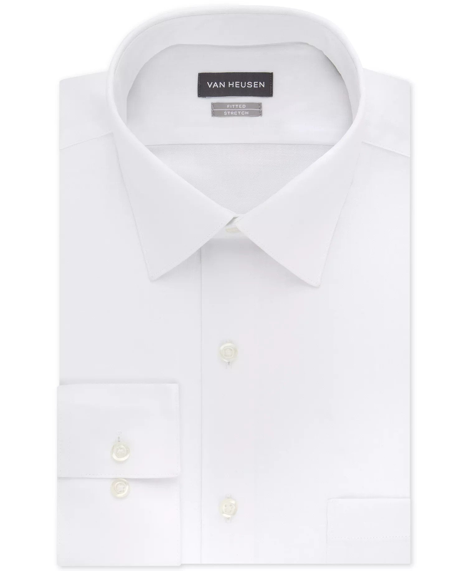 Van Heusen Fitted Stretch Wrinkle-Free Sateen Solid Dress Shirt (White)