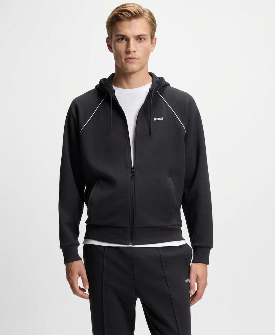 Boss By Hugo Boss Cotton-Blend Zip Up Piping Detail Hoodie — image 1