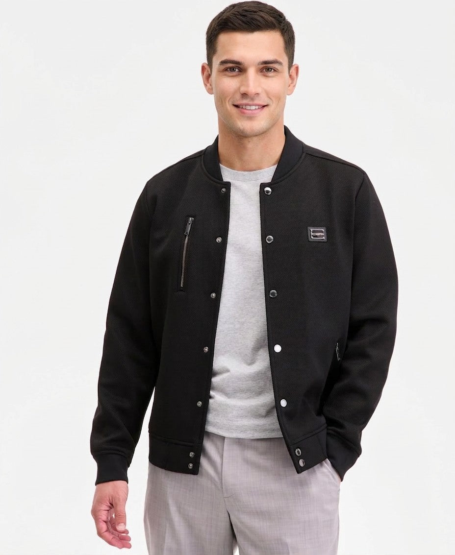 Karl Lagerfeld Textured Varsity Zip Bomber Jacket — image 1