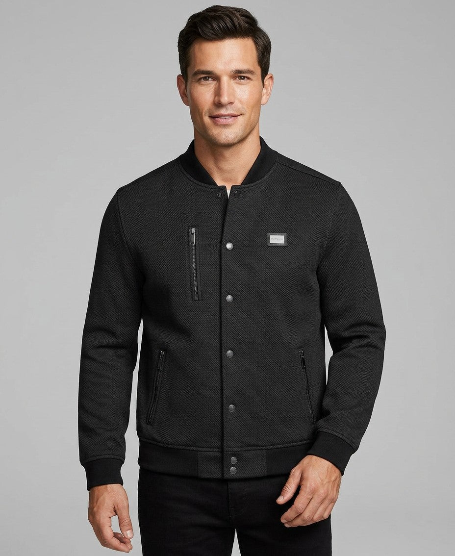 Karl Lagerfeld Textured Varsity Zip Bomber Jacket — image 3