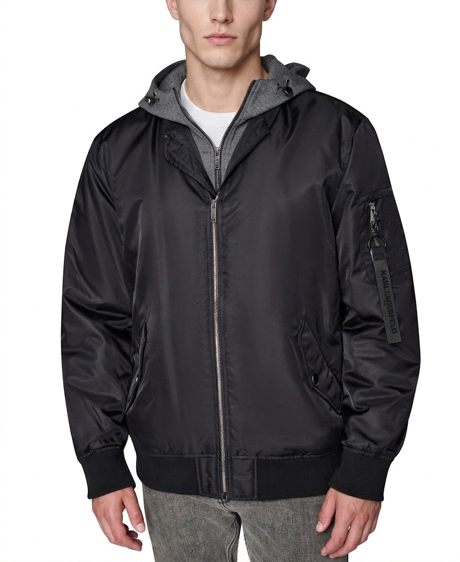 Karl Lagerfeld Paris Embroidered Signature Hooded Bomber — image 1