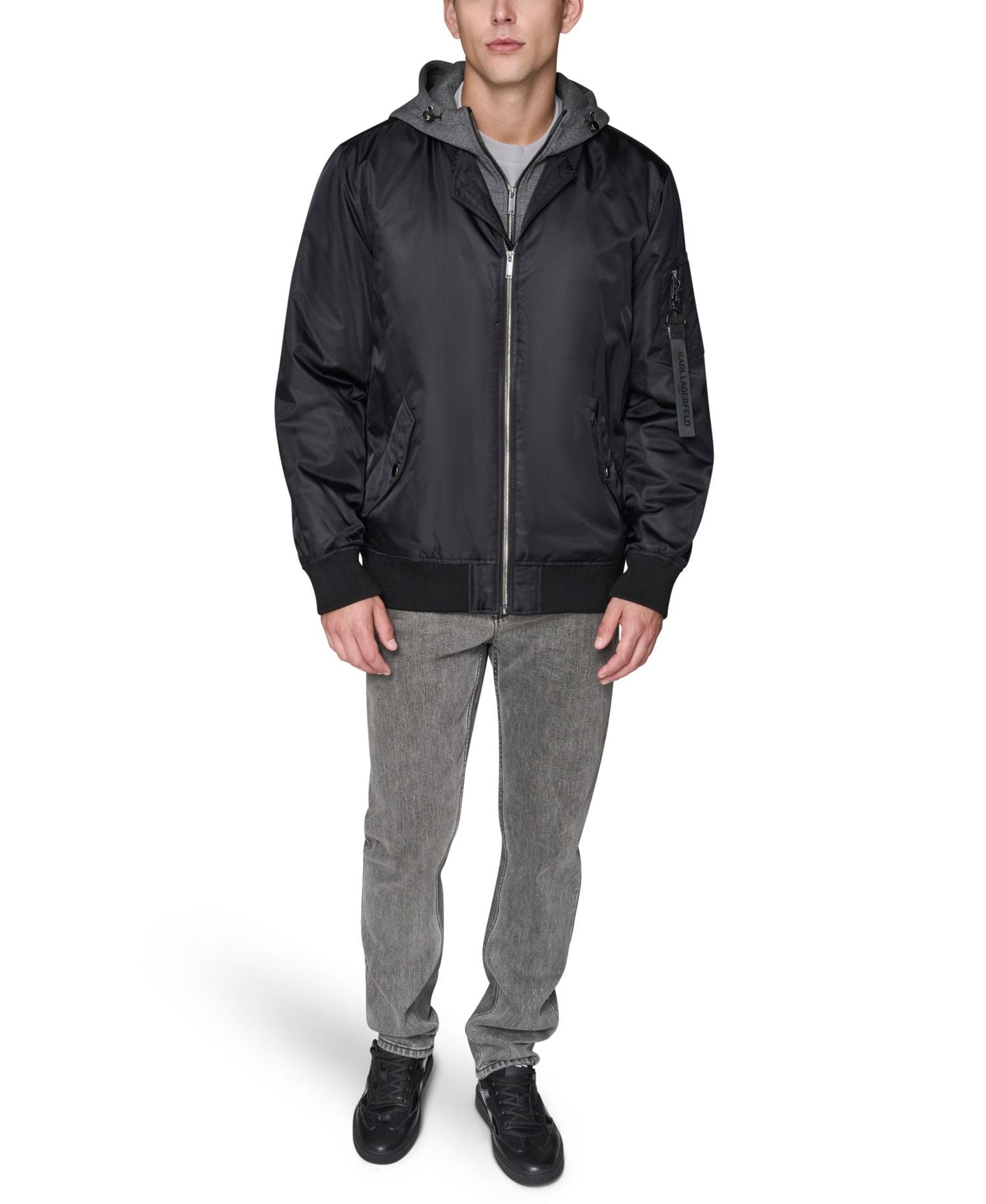 Karl Lagerfeld Paris Embroidered Signature Hooded Bomber — image 2