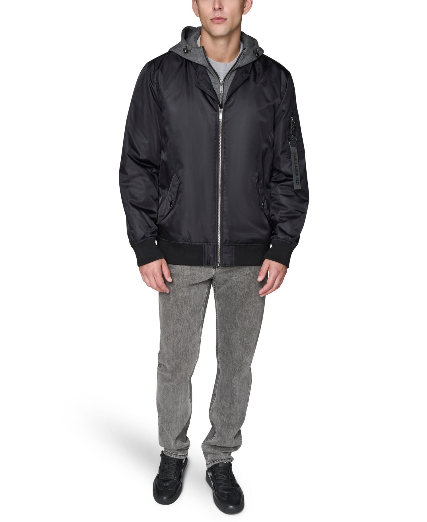 Karl Lagerfeld Paris Embroidered Signature Hooded Bomber — image 2