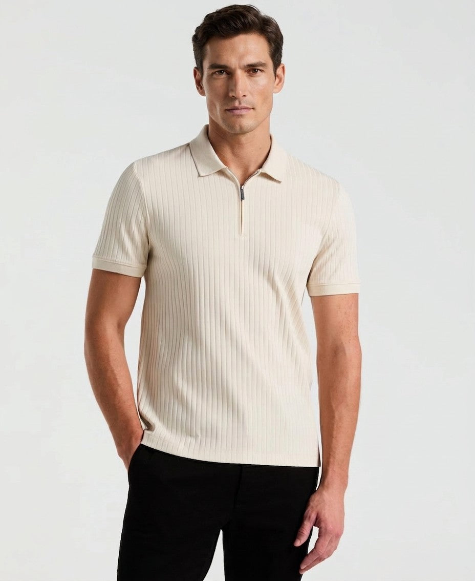 Perry Ellis Slim Fit Ribbed Knit 1 4 Zip Polo Shirt — image 1