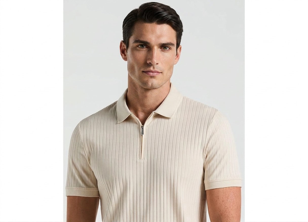 Perry Ellis Slim Fit Ribbed Knit 1 4 Zip Polo Shirt — image 3